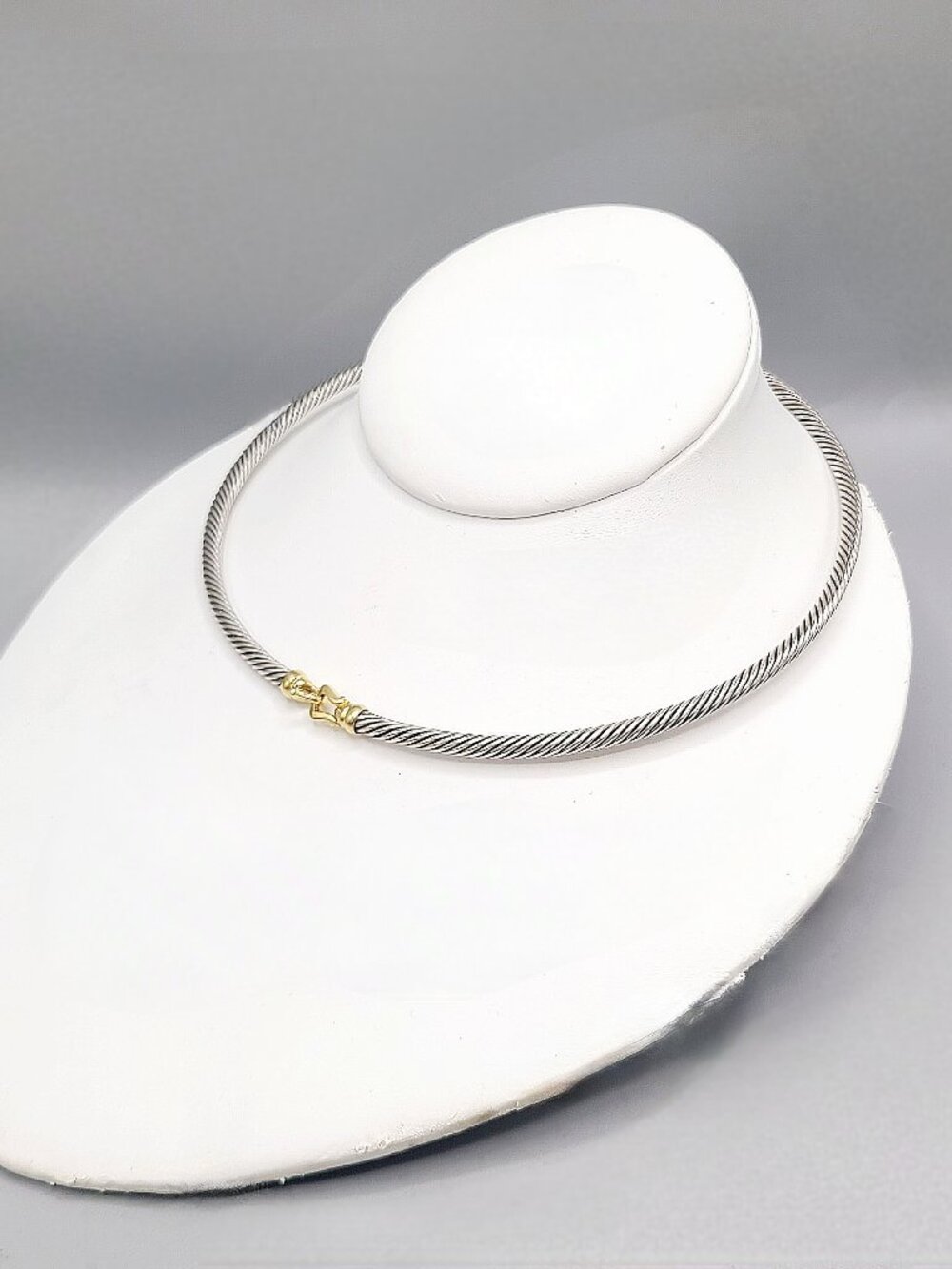 David Yurman Cable Buckle Choker Necklace w/ 18K Yellow Gold - 4mm - 15" - RARE - Picture 7 of 15